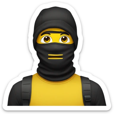 a yellow emoji with a ski mask on sticker