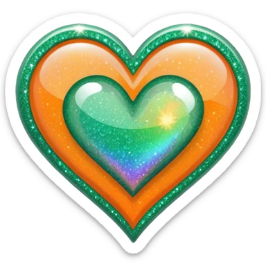 glitter heart split green and orange sticker