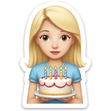 Long Blonde girl with a fancy birthday cake sticker