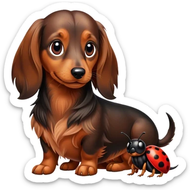 Long haired Dachshund with ladybug  sticker