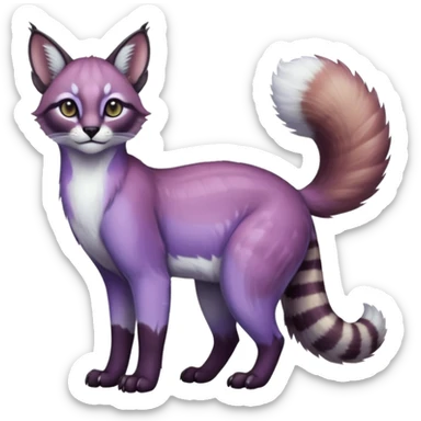 Colorful dark tropical pastel-lilac-lavender-violet iridescent pastel white glorious divine exotic cute cool beautiful shiny beautiful fantasy-caracal-civet-genet-sergal-vernid-animal-Fakémon-hybrid-fursona (full body) sticker
