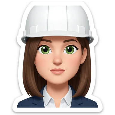 Ingeniera mujer pelo marron ojos verdes piel blanca y casco blanco sticker