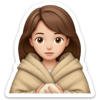 brown haired girl wrapped up in fluffy beige blanket sticker