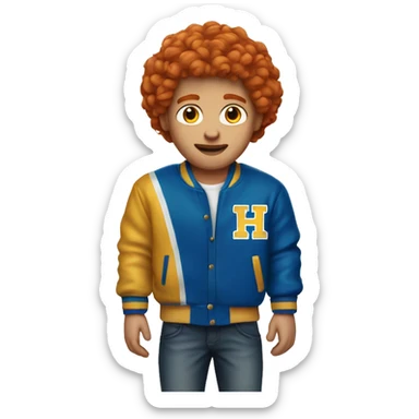 red head guy with a blue and gold varsity jacket  sticker