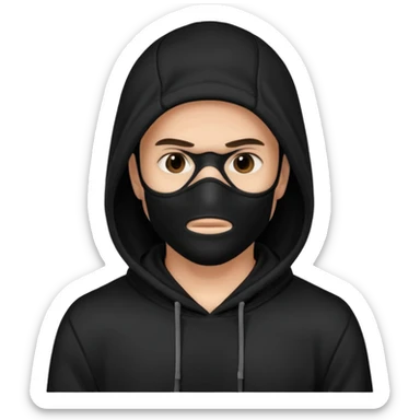 Mysterious man black hoodie black mask sticker