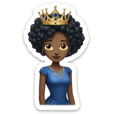 Sapphire crown on a young queen with curly black hair sticker