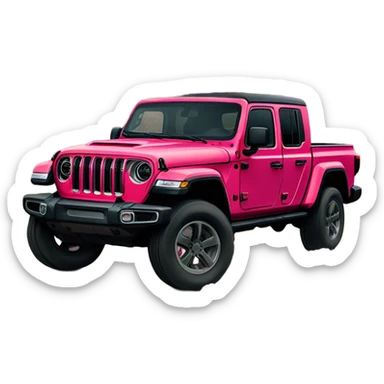 Realistic Red Jeep Gladiator with the truck bed full of pink flowers. sticker