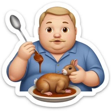 fat man eating rabbit sticker