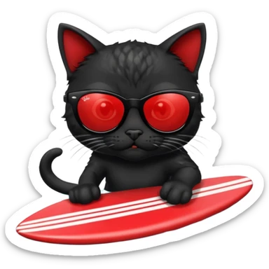 a bad kitty on the waves. make the cat look devlishish with a pair of black ray bans wayfers on. surfing. I want the ray bans black so you cant see the cats eyes sticker
