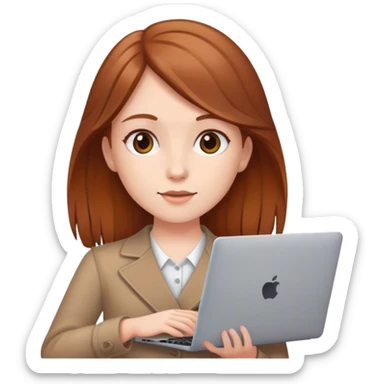 girl with chestnut colour hair holding laptop sticker