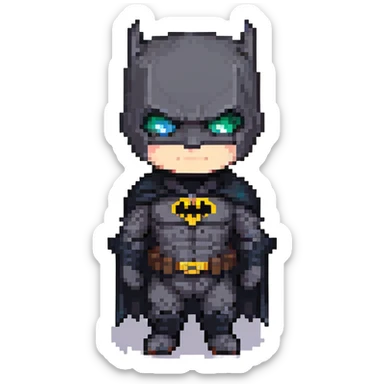Chibi Batman in pixel art style, cute proportions, black suit sticker
