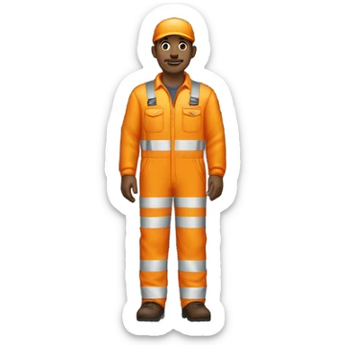 man standing wearing orange hi visibility overalls  sticker