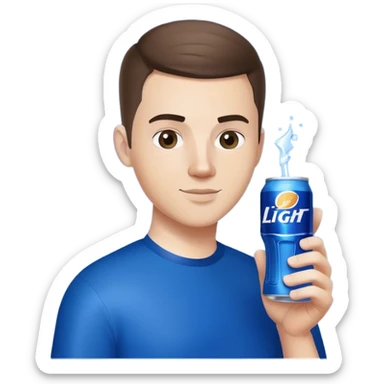 white guy, brunette crew cut hair, holding bud light  sticker