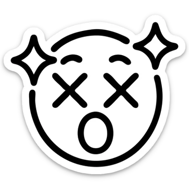 stylized icon of a head with a dazzling, amazing expression, bold lines, simple shapes, sense of energy and excitement sticker