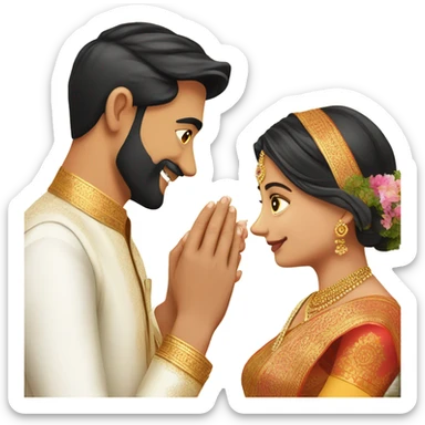 groom wearing veshti and shirt putting engagement ring to bride wearing silk saree sticker