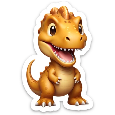 Cinematic Cute T-rex Portrait Emoji, Head tilted playfully with a big, endearing smile, featuring a compact, fierce yet friendly form with a massive head, tiny arms, and sparkling, mischievous eyes, Simplified yet irresistibly adorable features, highly detailed, glowing with a warm, inviting prehistoric glow, high shine, affectionate and lively, stylized with a touch of whimsical dinosaur charm, soft glowing outline, capturing the essence of a mischievous yet lovable T-rex that seems as if it could stomp out of the screen into your heart! sticker
