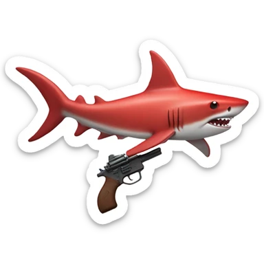 red shark with guns sticker