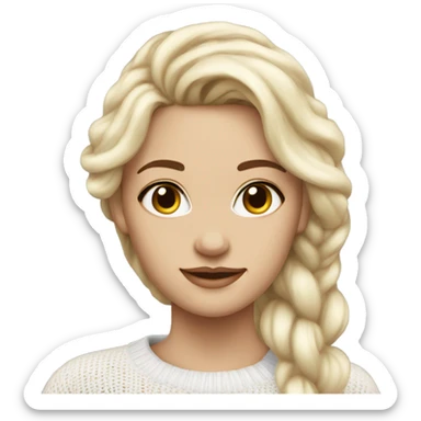 Beautiful blonde with mermaid hair, brown eyes, wearing a white knitted sweater  sticker