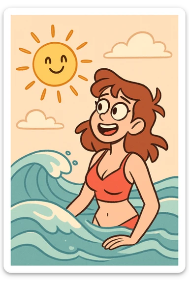 summer theme minimalist style, sun and waves, pastel colors sticker