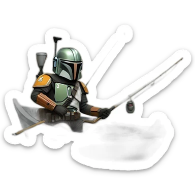 Man fishing a Mandalorian  sticker