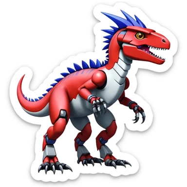Punky Furry maned Cool Edgy badass Futuristic shiny colorful cyborg-Digimon-Fakemon-Guilmon-Velociraptor-Mecha full body  sticker