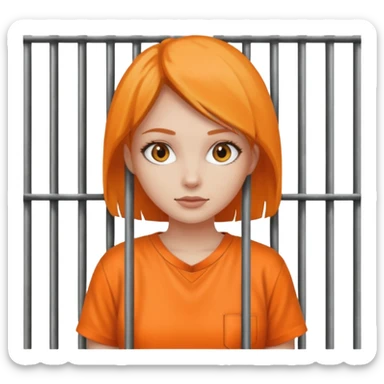 prisoner woman in orange clothing in front of bars sticker