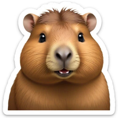 Cinematic Cute Capybara Portrait Emoji, Head tilted playfully and inquisitively, with a delightfully fluffy, rounded form and a characteristically large, flat capybara head featuring a short snout and small ears, accentuated by soft, inviting fur and round, sparkling eyes full of charm, Simplified yet irresistibly adorable features, highly detailed, glowing with a warm, friendly glow, high shine, affectionate and lively, stylized with a touch of whimsical cuteness, soft glowing outline, capturing the essence of a mischievous yet loving capybara that feels like it could tumble out of the screen into your arms! sticker