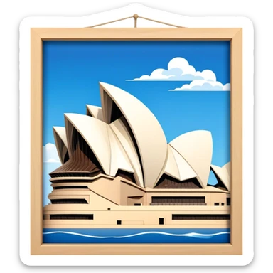 Cinematic Realistic Sydney Opera House Landmark Emoji, depicted with its iconic sail‚Äêlike design set against a clear blue sky, rendered with crisp architectural detail and dynamic lighting. sticker