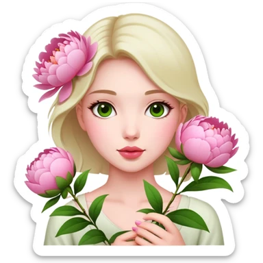 Beautiful girl holding peony flowers sticker
