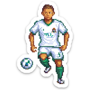 Ronaldo, pixel art style, dribbling a soccer ball sticker
