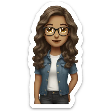 Girl with brown long wavy hair, glasses, brown eyes sticker