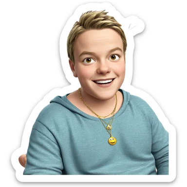 boy smiling with jewelry indoors sticker
