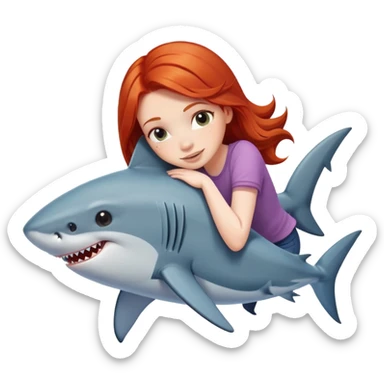 redhead girl hugging shark sticker
