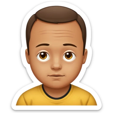 big fat man oiled up with down syndrome and a big forhead sticker