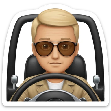 driver with simple face at steering wheel wearing sunglasses sticker