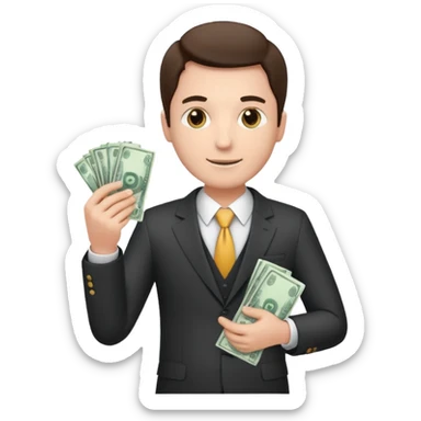 CEO with money in his hands donating to a hospital sticker