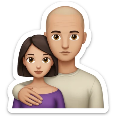 Man with shaved head holding woman with VERY LONG dark brown hair sticker