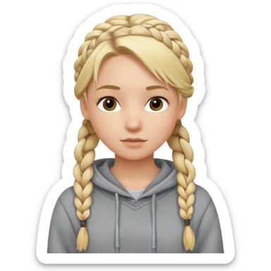 Blonde girl with braided hair wearing a hoodie sticker
