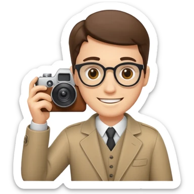 a white journalist with a camera sticker