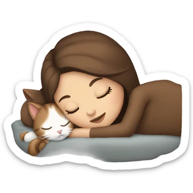 White girl brown hair sleeping with brown kitty sticker