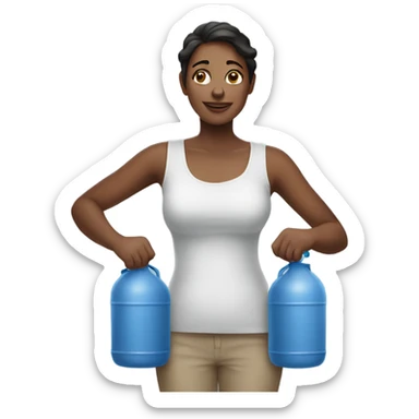 Woman holding two big gallons sticker
