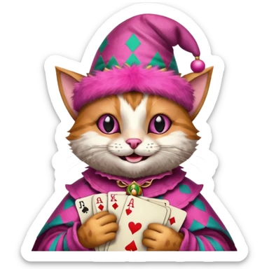 court jester cat medieval, poker card ace, pink sticker