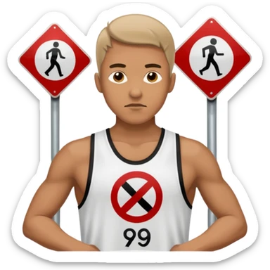 emoji de uma homem andando com roupa da ginástica com um simbolo de proibido por cima. semelhante a uma placa de transito sticker