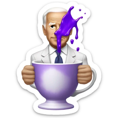 biden with purple liquid spilling in white cup sticker
