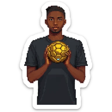 Lamine Yamal holding a golden ball sticker