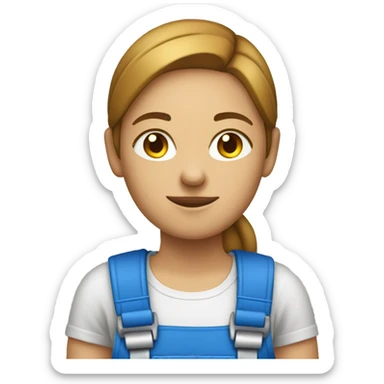 Female Polymechanic wearing a bright blue shirt without dungarees holding a tool in hand sticker