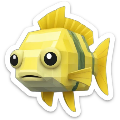 cube yellow fugu fish with two fins and tail in minecraft style full size sticker