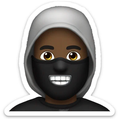 kanye with a black balaclava in black mask and silver grillz on teeth sticker
