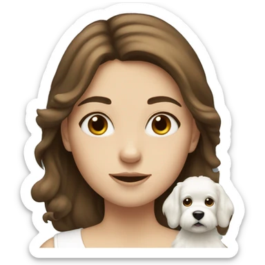 Girl with brown hair and white fluffy dog sticker