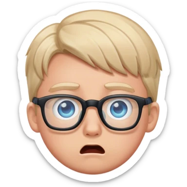 scared blonde boy with blue eyes and glasses sticker